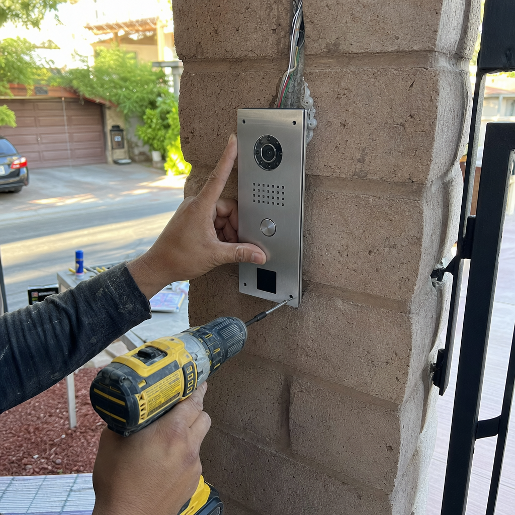 Gate access control installation with power drill in Las Vegas, NV